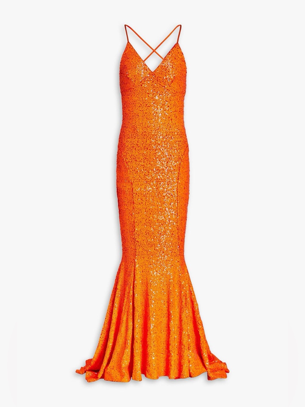 Norma Kamali Sequin Low Back Slip Mermaid Fishtail Gown Neon Orange ~ NWT S/XS - Picture 6 of 13